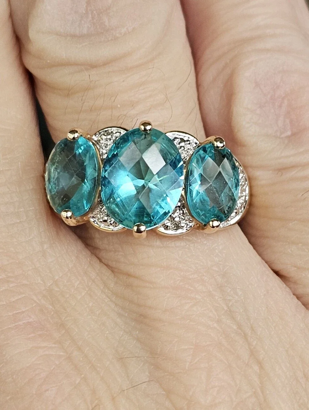 Vintage Lab Created Caribbean Tourmaline Ring 18k Yellow Gold Vermeil Size 8!